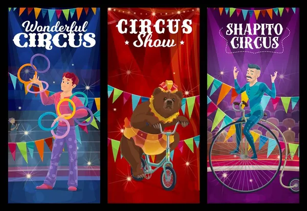 Giocoliere Circo Shapito Orso Addestrato Acrobata Sul Luna Park Carnevale — Vettoriale Stock
