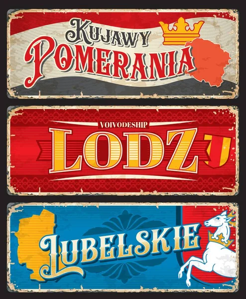 Lodz Lubelskie Kujawy Pomerania Vize Plakaları Seyahat Etiketleri Polonya Turistik — Stok Vektör