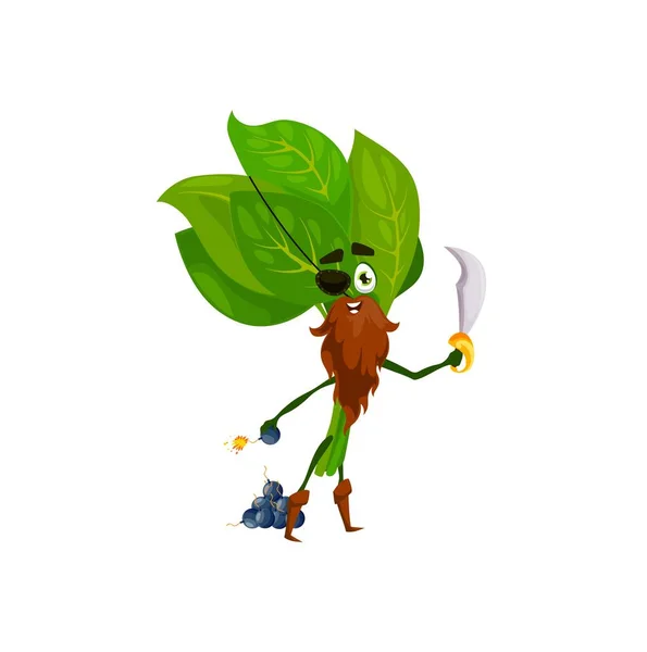 Pirata Emoticon Spinaci Verdi Foglie Isolato Personaggio Cartone Animato Vegetale — Vettoriale Stock