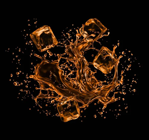 Glaçons Congelés Dans Whisky Éclaboussé Cola Vecteur Réaliste Cognac Thé — Image vectorielle