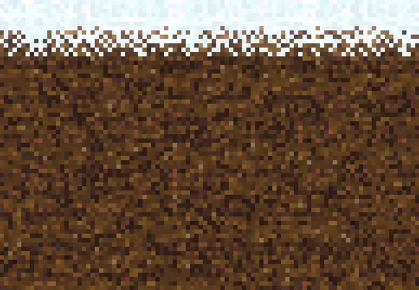 キュービックピクセルゲームの氷 雪と地面のブロック ベクトルの背景パターン 8ビットピクセル地下やクラフト土壌やキュービックテクスチャと石のレンガ 茶色の背景に8ビットコンピュータゲームレベル — ストックベクタ
