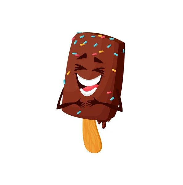 Laughing Emoticon Ice Cream Stick Covered Chocolate Color Caramel Sprinkles — Stock Vector