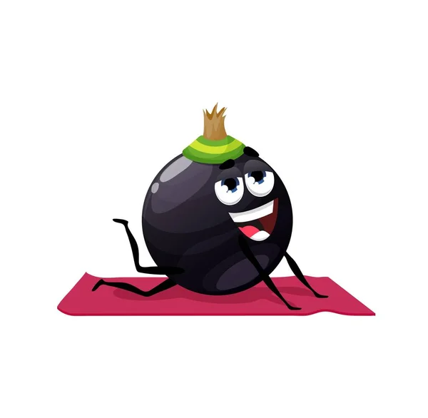 Cartoon Μαύρο Φραγκοστάφυλο Αστείο Χαρακτήρα Γιόγκα Pilates Άθλημα Φυσικής Κατάστασης — Διανυσματικό Αρχείο