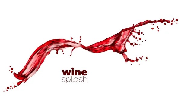 孤立した赤ワインとジュース波の流れをドロップします アルコールやさわやかな飲み物のベクトル液体スプラッシュ スプラッシングワイン波 スプレー液滴と動的運動3D 本物の赤飲料 — ストックベクタ