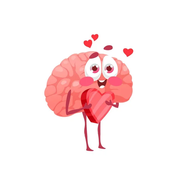 Cerveau Organe Interne Tomber Amour Isolé Drôle Personnage Dessin Animé — Image vectorielle