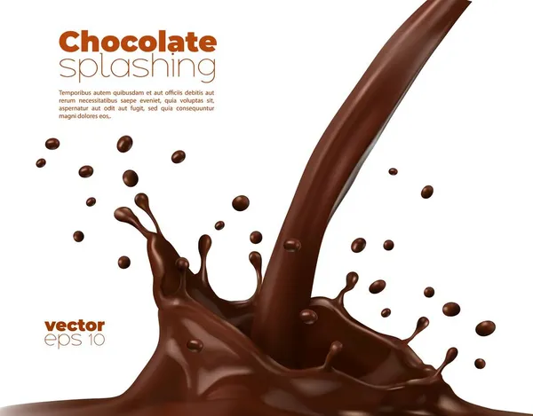 Isolated Chocolate Cocoa Milk Vector Flow Crown Splash Splatters Drops — Stock Vector