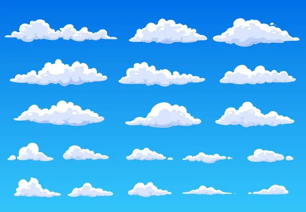 Awan Berbulu Kartun Langit Biru Awan Vektor Fluffy Terisolasi Awan - Stok Vektor