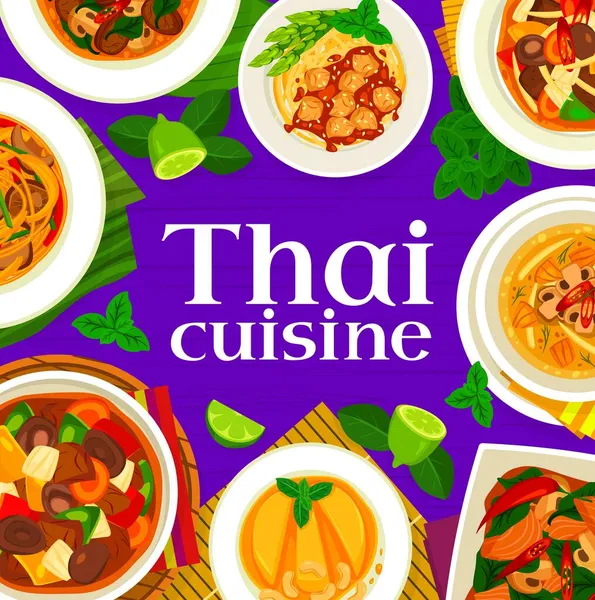 ปแบบการออกแบบหน าปกของเมน อาหารไทย บปะรดทอดก บมะม แกงเห โหระพา แซลมอนและเน วในซอสหอยนางรม บะหม — ภาพเวกเตอร์สต็อก