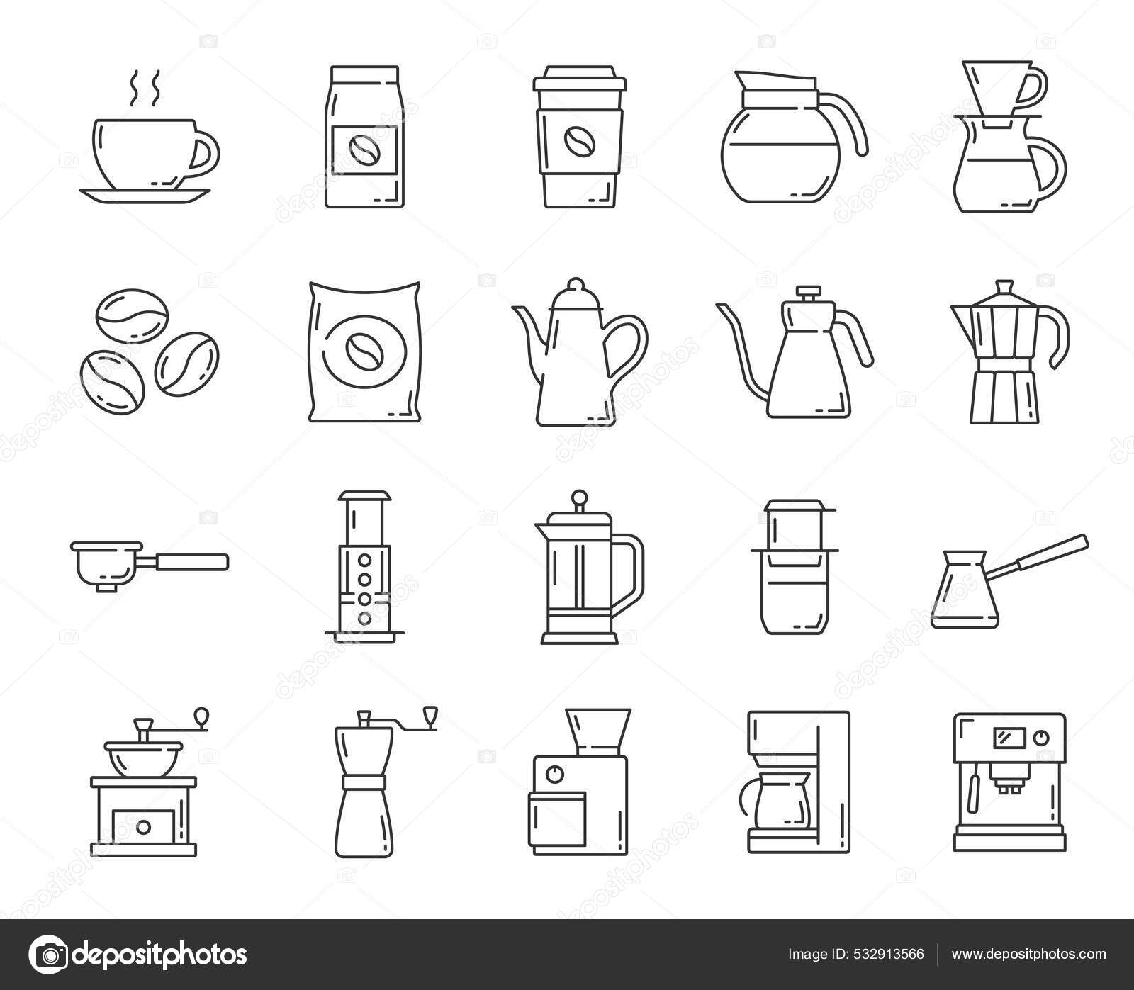 Coffee Drink Accessories Outline Icons Drip Espresso Coffee