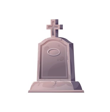 En üstteki izole mezar taşında haç olan granit mezar taşı. Vektör mezar taşı, mistik işaret, Cadılar Bayramı granit mezar taşı. Mezarlıktaki RIP anıtı, ürpertici anıt.