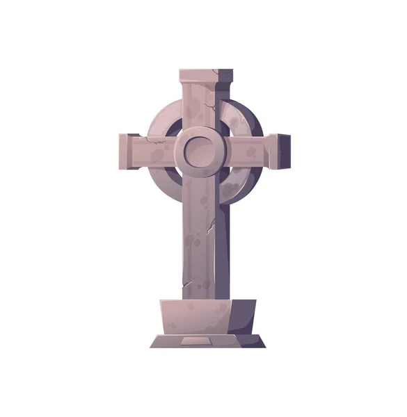 Tombstone Cruz Pedra Grave Isolado Cartoon Monumento Granito Cemitério Símbolo — Vetor de Stock