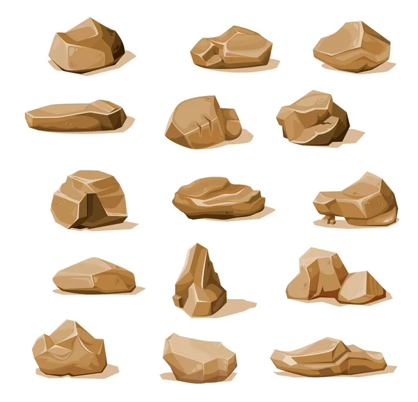 Kartun Coklat Batu Dan Batu Batu Besar Rubble Kerikil Atau - Stok Vektor
