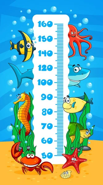 Tablica Wzrostu Dzieci Podwodnymi Zwierzętami Morskimi Kreskówek Miernik Wzrostu Wektora — Wektor stockowy