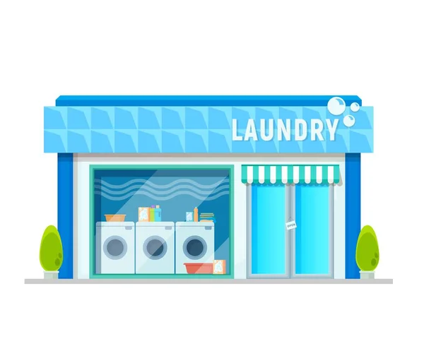Wäscheservice Gebäude Waschsalon Oder Waschsalon Vektorsymbol Kleiderkammer Und Waschküche Mit — Stockvektor