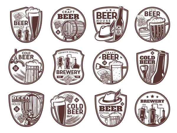 Cervecería Cerveza Artesanal Iconos Aislados Bar Bar Bebidas Alcohólicas Diseño — Vector de stock