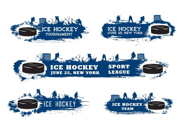 Gelo Hóquei Esporte Grunge Banners Com Jogadores Torneio Vetorial Emblemas — Vetor de Stock
