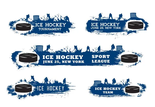 Ishockeysport Grunge Banners Med Spelare Vektor Turnering Eller Mästerskap Match — Stock vektor