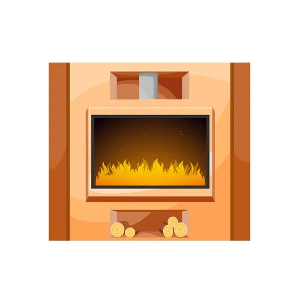 Home Interior Fireplace Firewood Modern House Vector Glass Fronted Fireplace — Stock Vector