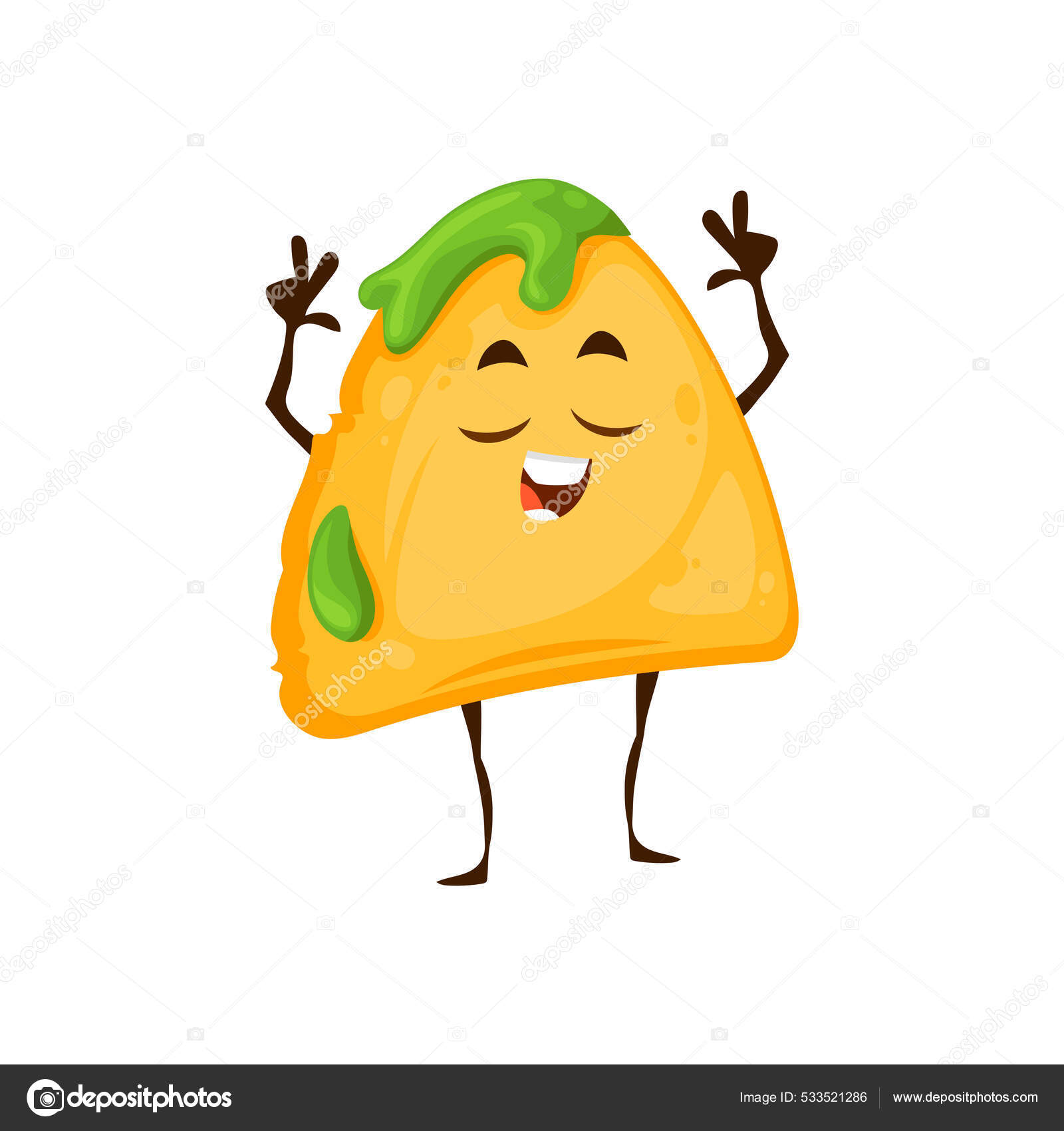 Mexican Nachos Chips Character Cartoon Vector Tex Mex Food Happy Stock