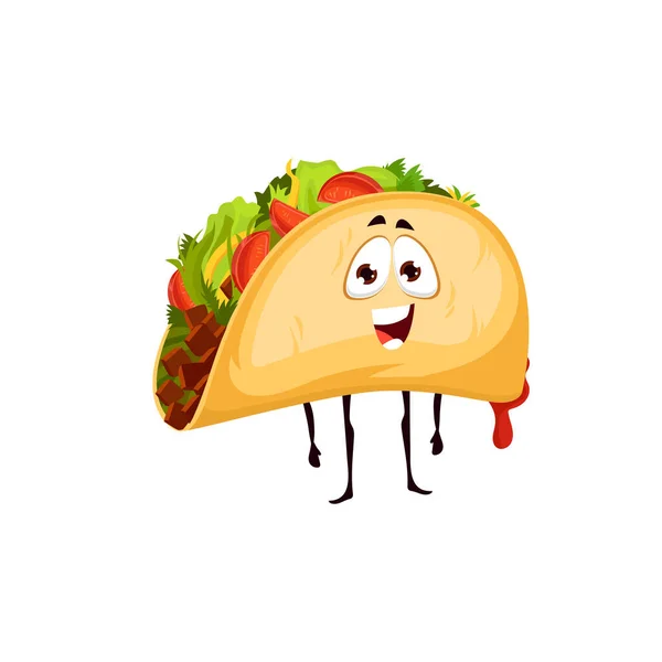 Kartun Meksiko Taco Karakter Makanan Cepat Saji Maskot Vektor Makanan - Stok Vektor