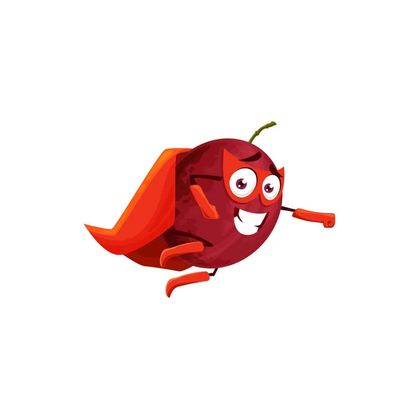 Flying Mangosteen Cartoon Superheld Fruit Rode Cape Vector Food Power — Stockvector