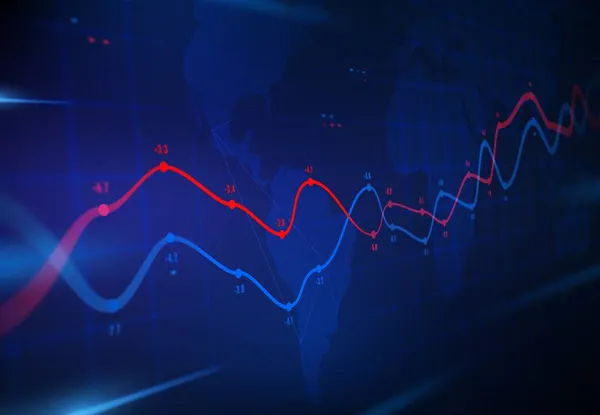 Graphique Analyse Des Données Financières Prévisions Économiques Graphiques Sur Carte — Image vectorielle