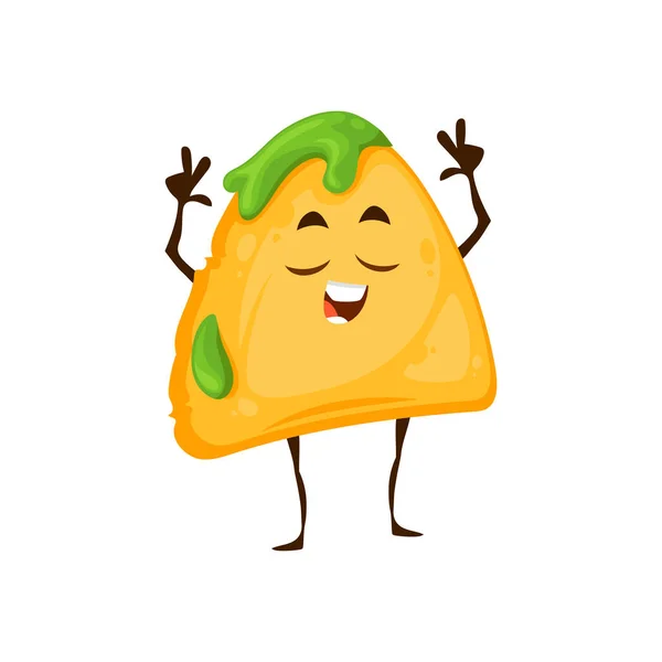 Karakter Chip Nachos Meksiko Makanan Vektor Kartun Teks Mex Selamat - Stok Vektor