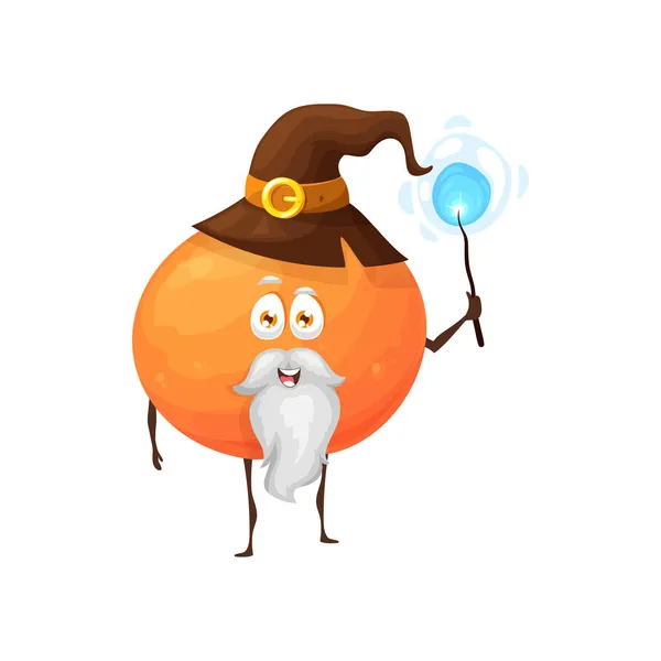 Cartoon Orange Fruit Wizard Magician Character Vector Kids Fairy Tale — Stock Vector