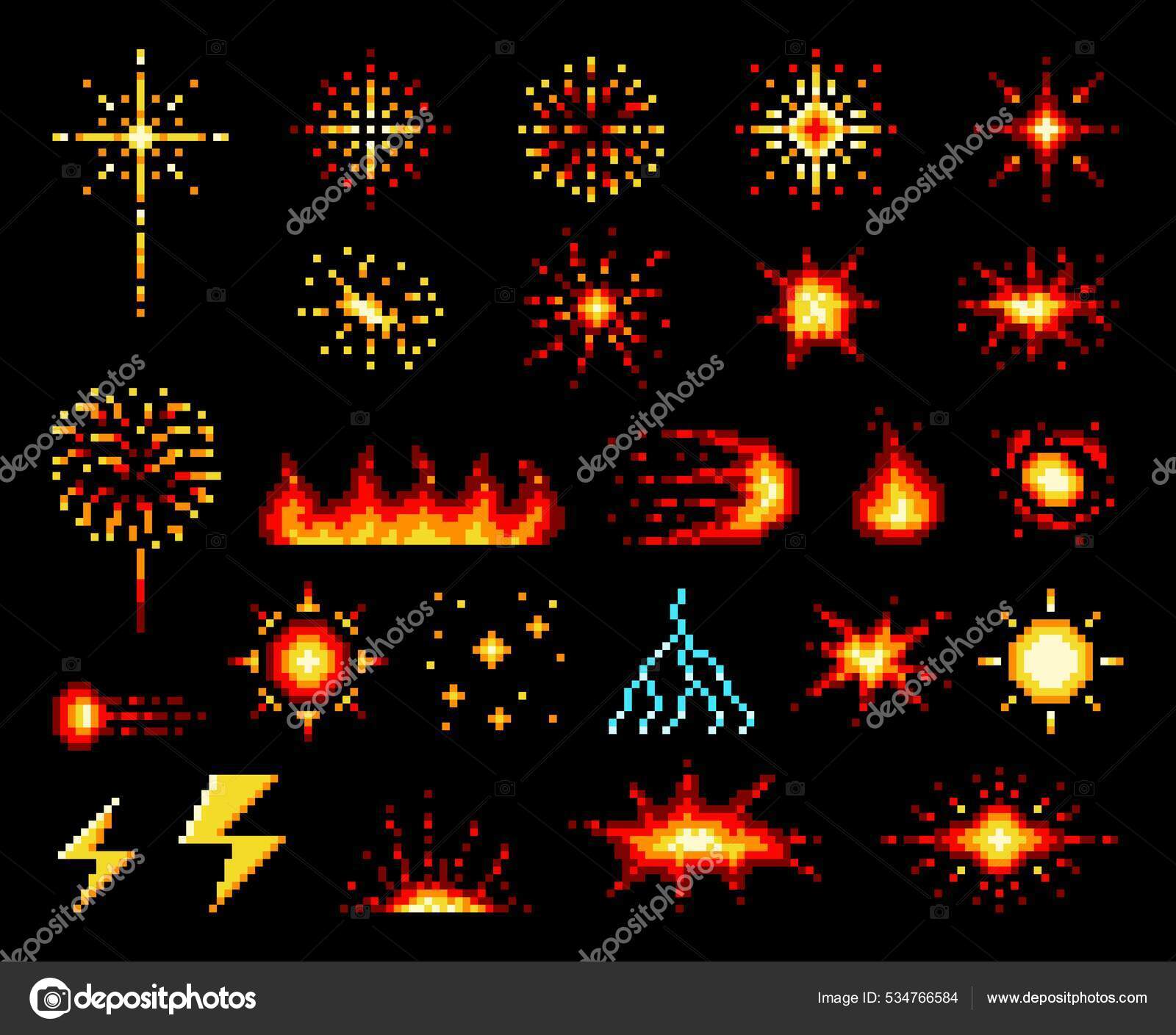 Vetores de Explosão De Fogos De Artifício Da Pixel Art Ativo De