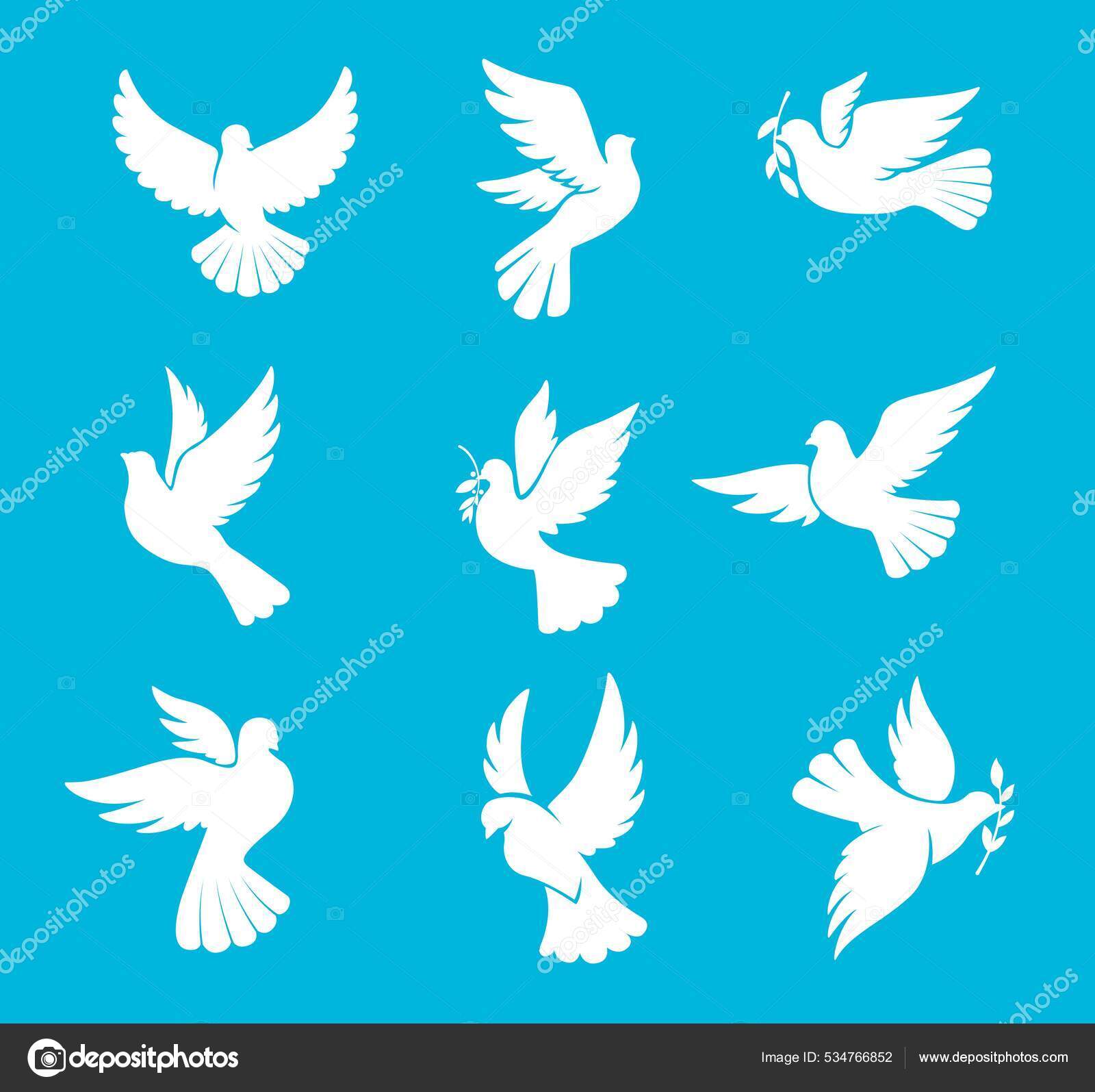 クリスマスは鳩や結婚式の鳩のシルエット 平和と冬の休日のベクトル鳥 白い鳩オリーブの枝の葉 希望と自由の象徴 結婚式やクリスマスグリーティングカードの アイコン ストックベクター C Seamartini