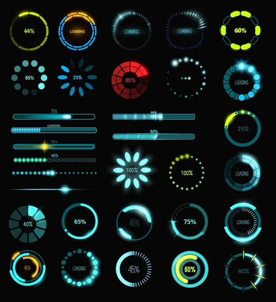 프로세스와 아이콘 Hud 인터페이스를 로드한다 Vector Dashboard Elements Sci Digital — 스톡 벡터