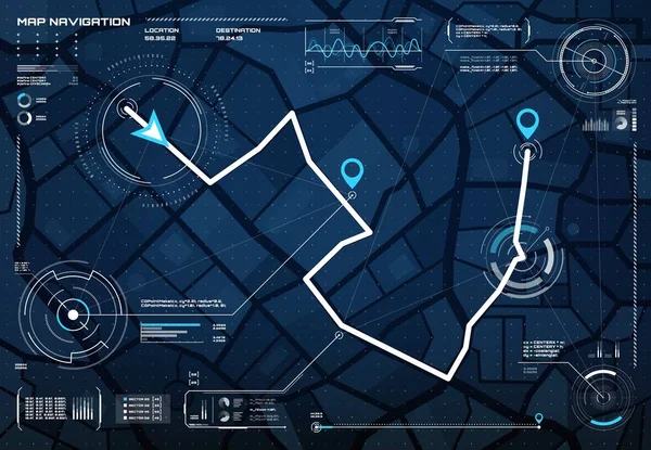 Pusula Grafik Harita Noktalarıyla Hud Şehir Haritası Ekran Vektör Arayüzü — Stok Vektör