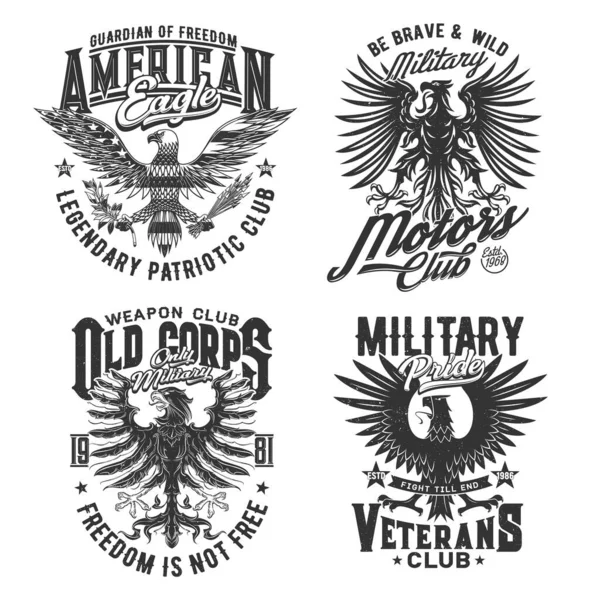 Camiseta Impresa Con Águilas Heráldicas Mascotas Vectoriales Para Veteranos Diseño — Vector de stock