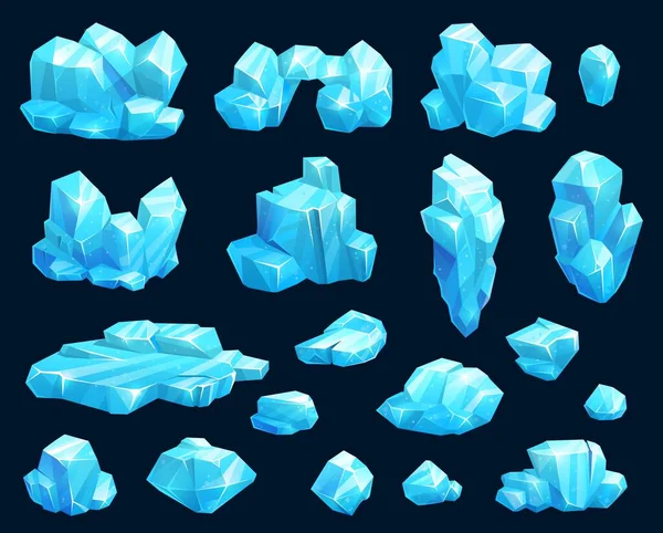 Cartoon Frozen Ice Crystals Icicles Vector Snow Blocks Icebergs Magic — Stock Vector