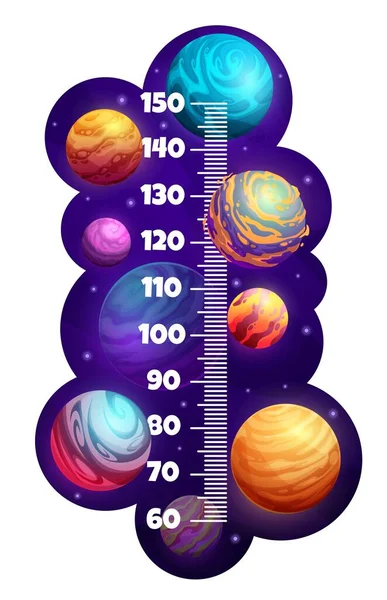 Kinder Höhendiagramm Cartoon Galaxie Raum Planeten Und Sterne Wachstum Messen — Stockvektor