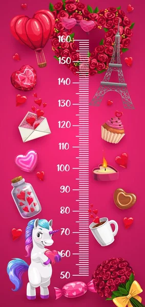 Height Chart Love Valentine Hearts Growth Meter Vector Wall Sticker — Stock Vector