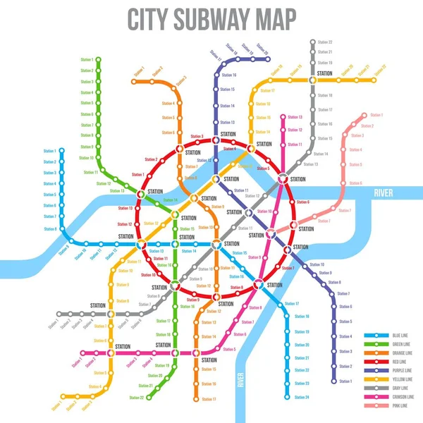 地下鉄 地下鉄や地下鉄の地図 都市の都市鉄道駅線 ベクトル輸送スキーム 地下鉄や地下鉄の地下鉄や鉄道路線図公共交通ネットワークマップテンプレートの計画 — ストックベクタ