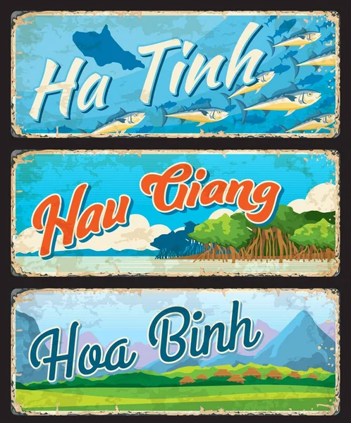 Tinh Hau Giang Hoa Binh Regiões Vietnamitas Cartões Vintage Vetoriais — Vetor de Stock