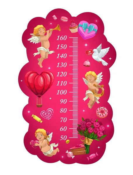 Valentines Day Height Chart Cupids Gifts Sweets Hearts Growth Meter — Stock Vector