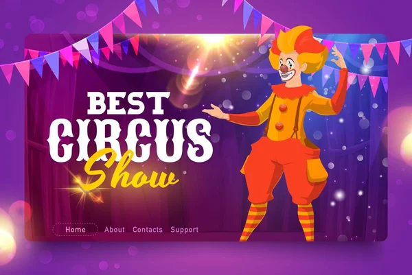 Shapito Circus Cartoon Clown Het Podium Circus Website Landing Page — Stockvector