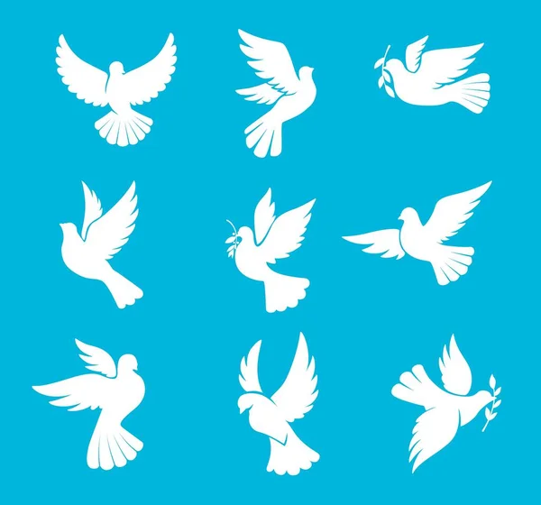 Colombe Noël Silhouettes Pigeon Mariage Oiseau Vecteur Paix Vacances Hiver — Image vectorielle