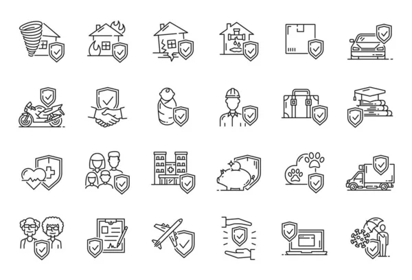 Insurance Outline Vector Icons Health Safety Business Ambulance Travel Transportation — Stock Vector