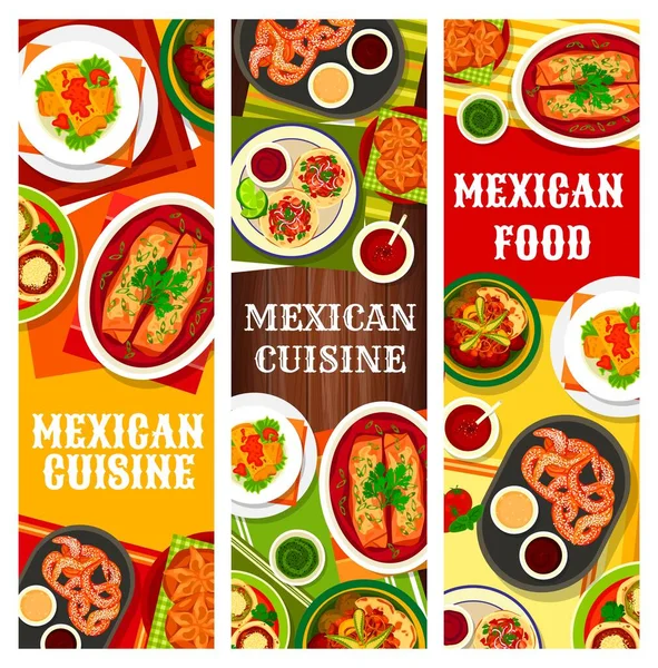 Mexická Kuchyně Jídlo Bannery Mexiko Pokrmy Menu Tradiční Večeře Obědy — Stockový vektor