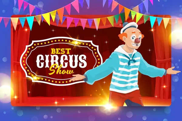 Shapito Circus Cartoon Matroos Clown Circus Podium Vector Poster Kermis — Stockvector