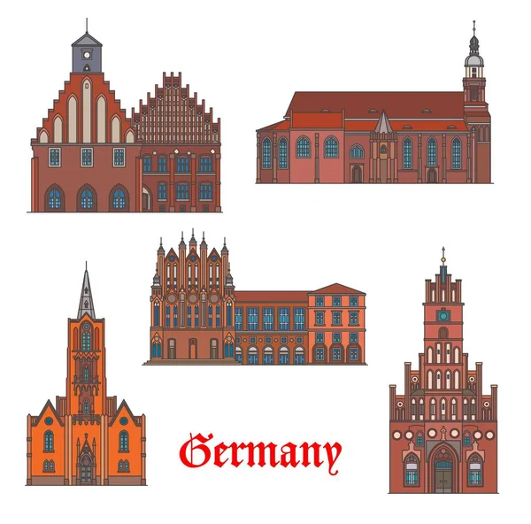 Frankfurt Taki Alman Mimari Binaları Katedralleri Kiliseleri Vektör Alman Simgeleri — Stok Vektör