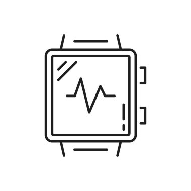 Bilek fitness takip cihazı taslak ikonu, vücut egzersizi ince çizgi resimtogramı. Ağırlık kontrolü ve sağlıklı yaşam tarzı ana hatları akıllı saat ekranında titreşimli vektör çizelgesi