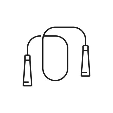 İp atlama egzersizi taslak ikonu, spor salonu fitness ince çizgi resim çizgisi. OBJECT vektörüyle spor yapıyorum. Ağırlık denetimi ana hatları simgesi, vücut eğitimi veya spor salonu uygunluğu