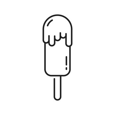 Kakao soslu şerbet, soğuk yüzen dondurma, tatlı Eskimo izole taslak ikonu. Vector paket servis yemekleri, fast food sokak yemekleri. Çubukta çikolatalı dondurma, lezzetli vanilyalı dondurma.