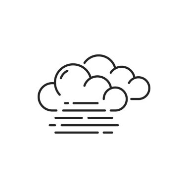 Sis hava tahmini izole edilmiş dış hat ikonu. Vektör bulutları ve sis işareti, gökyüzünde pamuklar ve duman sembolü. Bulutlu hava tahmini, doğada yoğunlaşma, bulutlu hava bulutu, kümülüs ve felçler