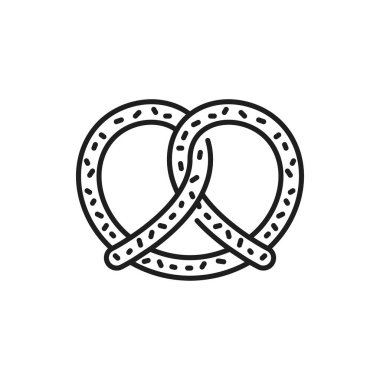 Tuzlu Alman kraker ikonu, izole edilmiş bira atıştırmalığı ikonu. Oktoberfest ya da Münih festivalinde vektör tuzlu yiyecekler, siyah beyaz kraker bretzel. Hamur işi gıda ürünü